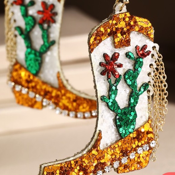 Glitter Cactus Boot Earrings - Picture 10 of 15